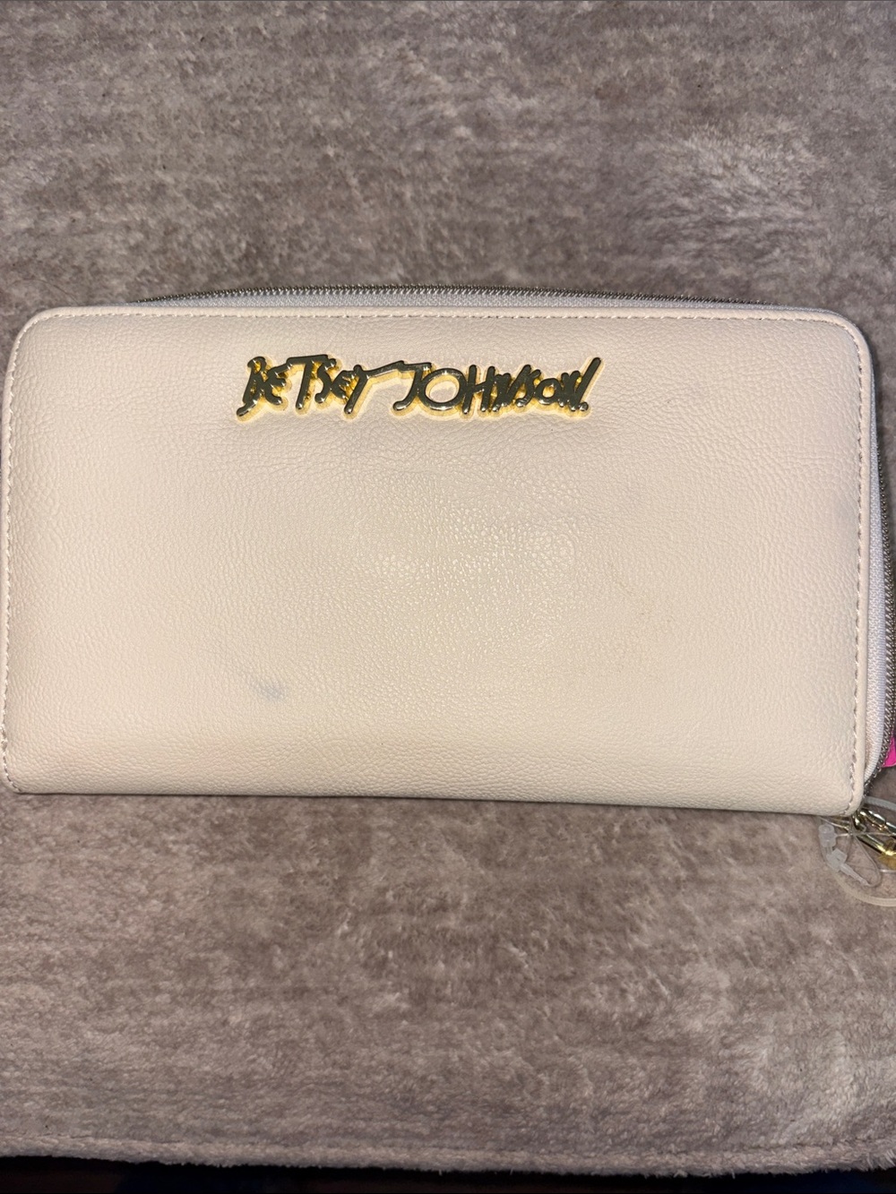 Betsey Johnson Cream Zip Around Wallet with Gold Logo
